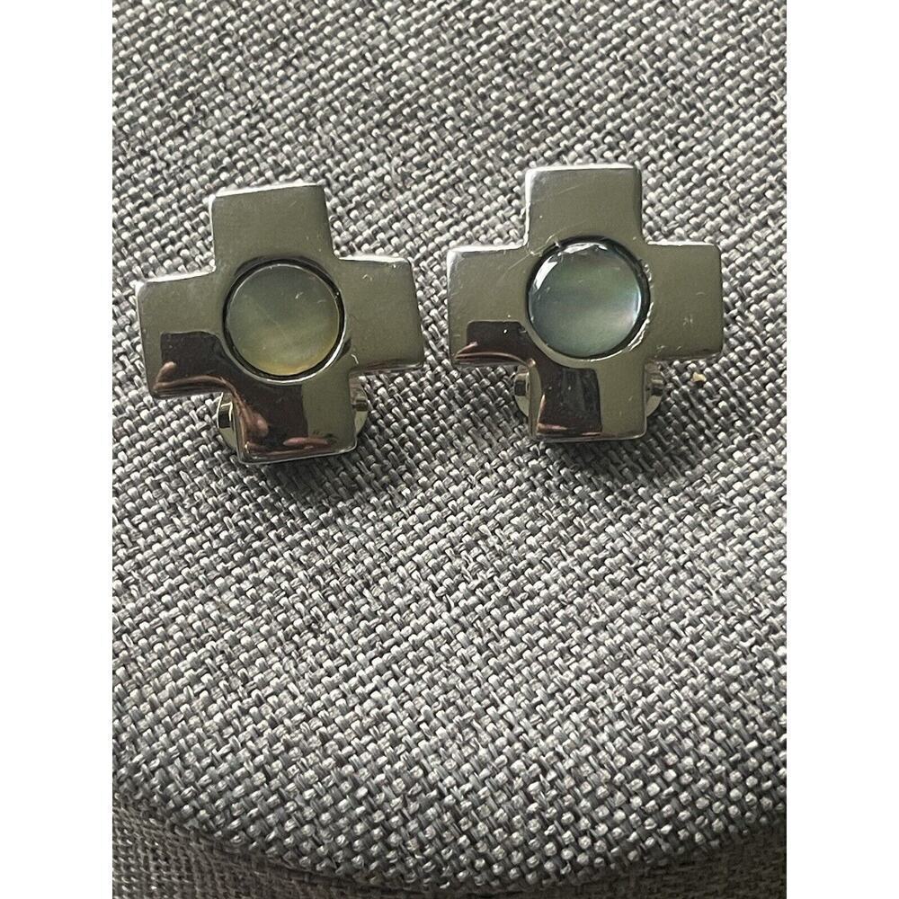 Landau Moonstone Retro Silver Toned Clip Cross Vintage Cocktail Casual Earrings